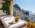 breathtaking view outside a Mediterranean house with open windows and a balcony. Royalty Free Stock Photo