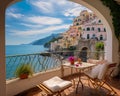 breathtaking view outside a Mediterranean house with open windows and a balcony.