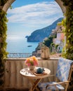 breathtaking view outside a Mediterranean house with open windows and a balcony. Royalty Free Stock Photo