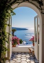 breathtaking view outside a Mediterranean house with open windows and a balcony. Royalty Free Stock Photo