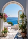 breathtaking view outside a Mediterranean house with open windows and a balcony.