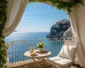 breathtaking view outside a Mediterranean house with open windows and a balcony.