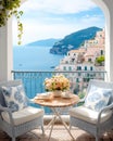 breathtaking view outside a Mediterranean house with open windows and a balcony. Royalty Free Stock Photo