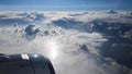 Breathtaking view from plane's illuminator during morning flight. 4K video