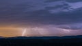 Powerful thunderstorm over hills at night