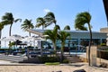 Breathtaking view of the romantic Bucuti & Tara Resort off of Eagle Beach on Eastern side of Aruba with palm trees, white beach