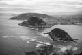 Breathtaking view on san sebastian coastline from mountain monte igueldo in black and white