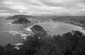 Breathtaking view on san sebastian coastline from mountain monte igueldo in black and white