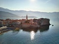 View at sea bay and old town of Budva in Montenegro Royalty Free Stock Photo