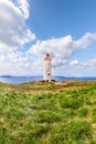 Breathtaking view of Skarsviti lighthouse in Vatnsnes peninsula on a clear day in North Iceland