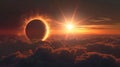 Breathtaking View of Solar Eclipse Above Clouds Royalty Free Stock Photo