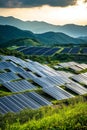 Expansive Solar Panel Installation in Scenic Mountain Landscape Royalty Free Stock Photo