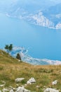 Breathtaking view from the summit of Monte Baldo to the Lake Garda near Malcesine in Italy Royalty Free Stock Photo