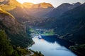 Breathtaking view of Sunnylvsfjorden fjord near Geiranger village in western Norway. Royalty Free Stock Photo