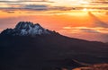 Breathtaking view of sunrise morning sky with Mawenzi mountain peak 5148m - the 4th highest peak in Africa. Kilimanjaro National Royalty Free Stock Photo