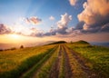 Breathtaking view of the sunset over the mountain ranges. Carpathian mountains, Ukraine Royalty Free Stock Photo