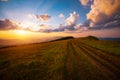 Breathtaking view of the sunset over the mountain ranges. Carpathian mountains, Ukraine