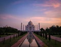 Breathtaking view of Taj Mahal mausoleum in Agra, India against colorful sunset sky Royalty Free Stock Photo