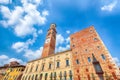 Breathtaking View Torre dei Lamberti clock tower of Palazzo della Ragione palace building in Verona