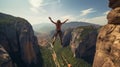 Breathtaking Vardousia Greek Mountain View With Thrilling Bungee Jumping Guides Royalty Free Stock Photo