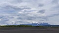 A breathtaking view of the volcanoes of Kamchatka. Khalaktyrsky beach