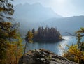 Breathtaking view of Zugspitze lake surrounded with forests in Eibsee