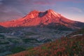 The breathtaking views of the volcano and amazing valley of flowers. Harry`s Ridge Trail. Mount St Helens National Park. USA Royalty Free Stock Photo