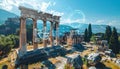 A breathtaking visualization of ancient history meeting future technology showcasing the monumental Doric column remnants of a Royalty Free Stock Photo