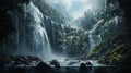 Breathtaking Waterfall Painting With Detailed Mountain Backgrounds