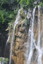 Breathtaking waterfalls panorama in Plitvice Lakes National Park, Croatia, Europe. Majestic view with turquoise water and sunset Royalty Free Stock Photo