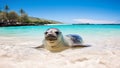 Hawaiian Monk Seal on the beach. Nature background. Generative AI.