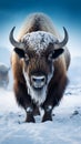 Breathtaking winter scene snowy bison on a tranquil snowy backdrop