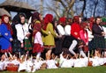 BREB, ROMANIA - 29 APRIL, 2019 - Local peasants dressed in traditional clothes, celebrating the Easter Holidays, Maramures. Royalty Free Stock Photo