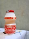Brebes, Indonesia - July 28, 2023: Yakult the Lactobacillus Yogurt, fermented milk drink yakult.