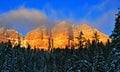 Breccia Peak and Cliffs and clouds glowing in the afternoon sun on Togwotee Pass Royalty Free Stock Photo