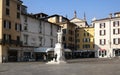 BRECSIA, LOMBARDY, ITALY - February 14, 2018 Brescia - The square Piazza della Loggia with statue of victory as the memorial of Royalty Free Stock Photo