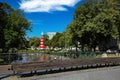 View from Willemsbrug on river mark and lighthouse at city park Valkenberg