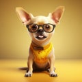 dog cute background glasses chihuahua pet animal looking portrait yellow puppy. Generative AI. Royalty Free Stock Photo