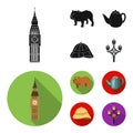 Breed dog, teapot, brewer .England country set collection icons in black, flat style vector symbol stock illustration Royalty Free Stock Photo
