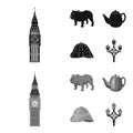 Breed dog, teapot, brewer .England country set collection icons in black,monochrom style vector symbol stock