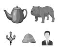 Breed dog, teapot, brewer .England country set collection icons in monochrome style vector symbol stock illustration web