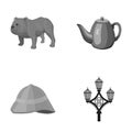 Breed dog, teapot, brewer .England country set collection icons in monochrome style vector symbol stock illustration web Royalty Free Stock Photo