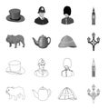 Breed dog, teapot, brewer .England country set collection icons in outline,monochrome style vector symbol stock Royalty Free Stock Photo