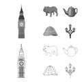 Breed dog, teapot, brewer .England country set collection icons in outline,monochrome style vector symbol stock