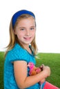 Breeder hens kid girl rancher farmer with chicken chicks Royalty Free Stock Photo