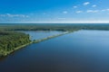 A breeding pond in the forest. View from the drone. Royalty Free Stock Photo