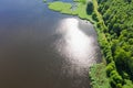 A breeding pond in the forest. View from the drone. Royalty Free Stock Photo