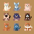 Breeds of Cats Icons. Vector Illustration