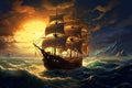 Breezy Ship sail boat sea. Generate Ai