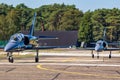 Breitling Jet Team Aero L-39 Albatros plane taxiing after landing on Kleine Brogel Airbase. Belgium - September 14, 2019 Royalty Free Stock Photo